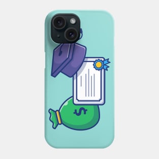 Scholarship, Money Bag, Graduation Cap And Certificate Cartoon Phone Case