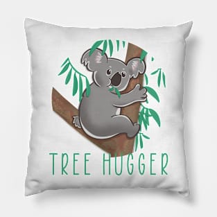 Cute koala nomming on leaves illustration Tree Hugger Pillow