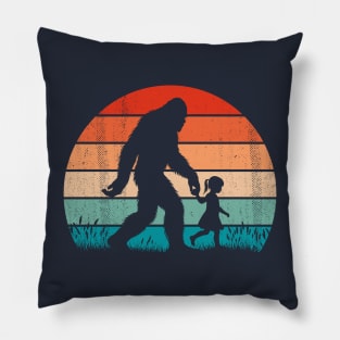 Bigfoot Sasquatch Walking With Baby Girl Vintage Hiking Pillow