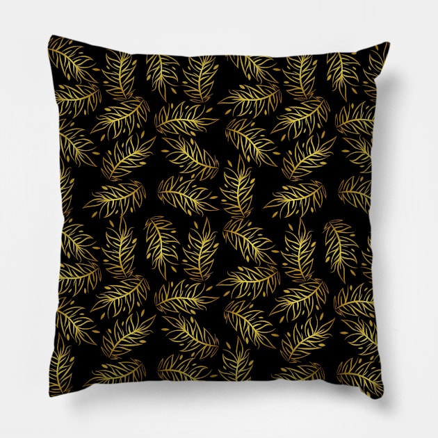 Golden Leaves Pattern Pillow by Valentin Cristescu