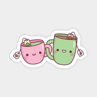 Cute Pink and Green Teacup Funny Best Friends Magnet