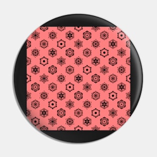 Retro Style Coral and Black Mandala Pattern Pin