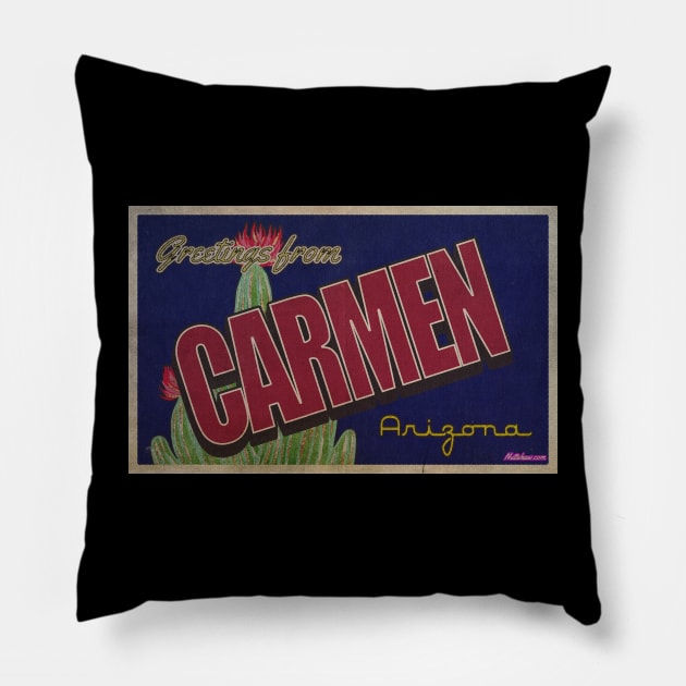 Greetings from Carmen, Arizona Pillow by Nuttshaw Studios