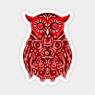 Bright Red Owl design with white and black highlights. Magnet