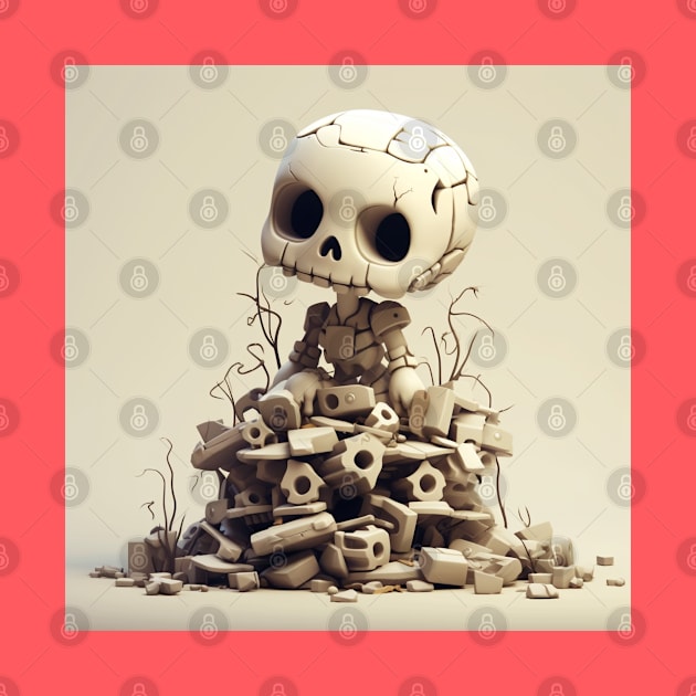 A dead preppy skeleton on a pile of machine parts by MilkyBerry