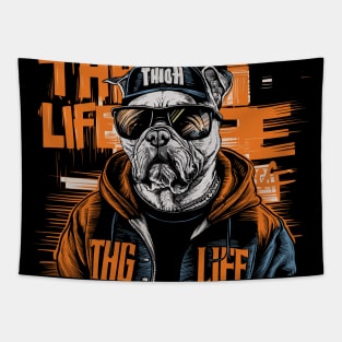 Thug Life Dog Design in Orange Colors Tapestry