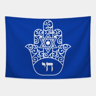 Jewish Hebrew Chai Hamsa with Star of David Tapestry