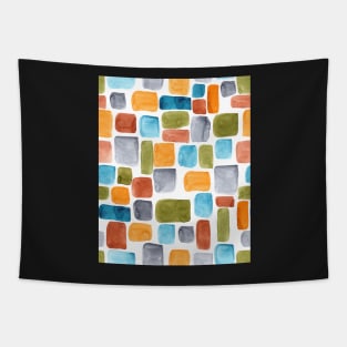 Color blocking: Hand-painted watercolor rectangle shapes in autumnal colors olive, teal, orange, rust and turquoise as a seamless surface pattern design Tapestry