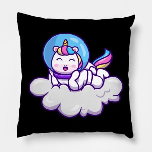 Cute Astronaut Unicorn Laying On Cloud Cartoon Pillow