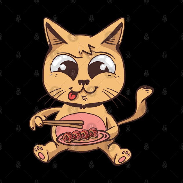 Cute Cat Eating Sushi by OnepixArt