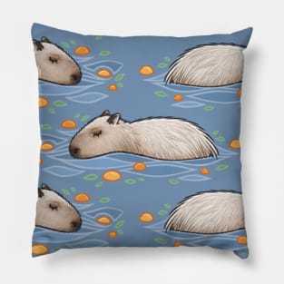 Capybara with oranges in hot spring Pillow