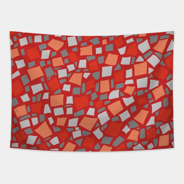 Broken Tiles Mosaic Pattern Bright Red Color Background GC-120-6 Tapestry by GraphicCharms