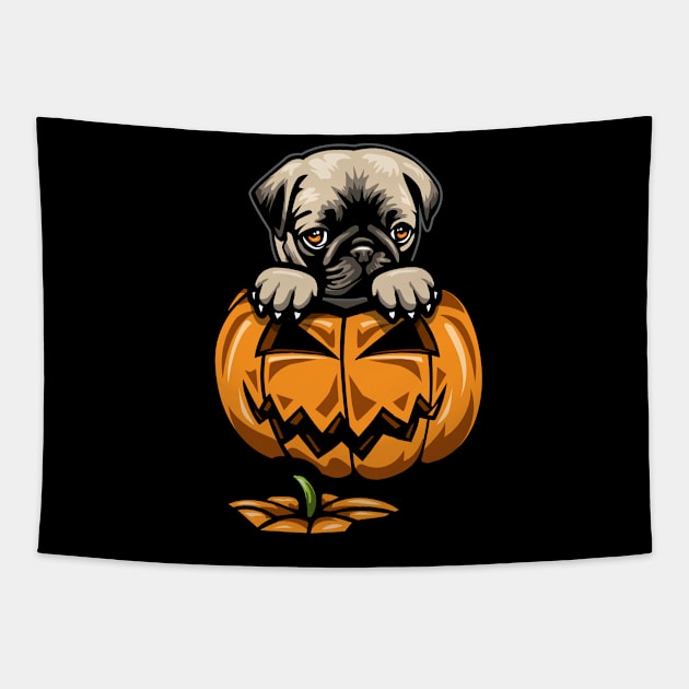 Halloween Cute Pug Pumpkin Tapestry by IPRINT