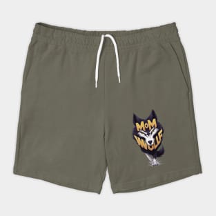 Mom Wolf The letters MOM are positioned above the wolf’s head, while WOLF  appears below, between its front legs Shorts