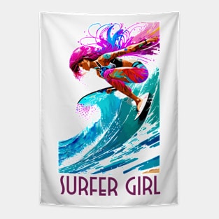 surfer girl, beach surf, wave riding, v1 Tapestry