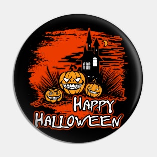 Happy Halloween Haunted House And Pumpkins Pin