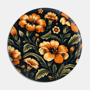 Orange Floral Illustration Pin