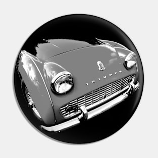 Triumph TR3 British 1950s classic car front quarter monochrome Pin