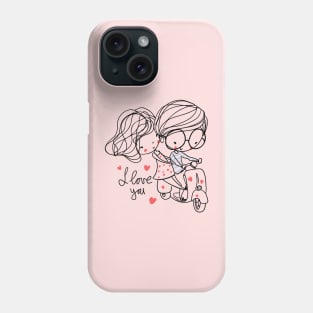 Boy & girl on bike with sign "I love you" Phone Case