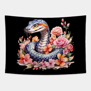 A snake decorated with beautiful watercolor flowers Tapestry