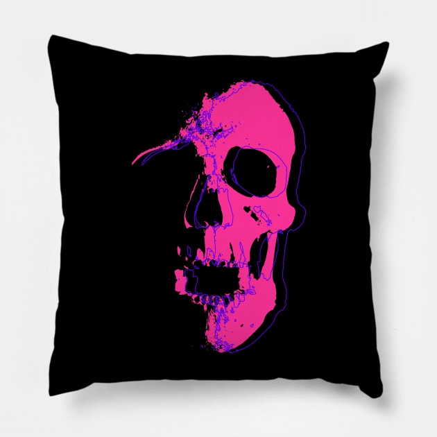 Neon Pink Skull Pillow by CJ Ramirez