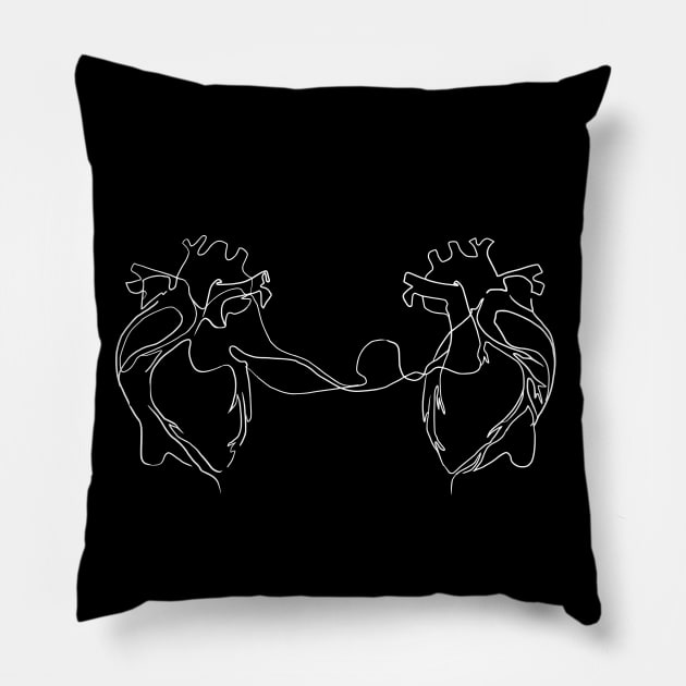 Connected Hearts one line art Pillow by jen28