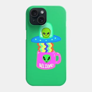 Alien Abducting Coffee - Cute and Colorful Doodle Phone Case