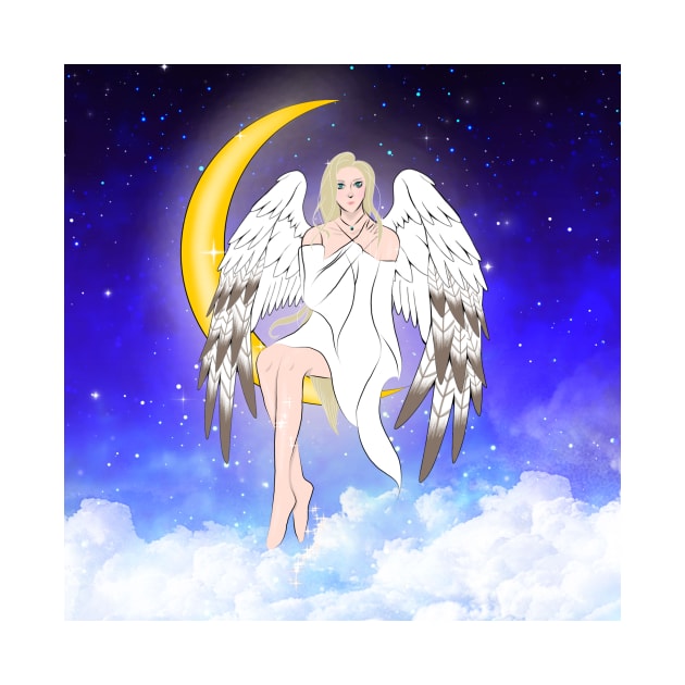 Crescent Moon Angel w Background by RavenRarities