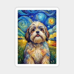 Shih Tzu Dog Breed Painting in a Van Gogh Starry Night Art Style Magnet