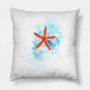 Red Starfish ( Sea Starfishes ) Pillow