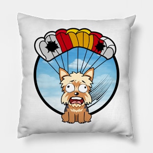 Silly yorkshire terrier dog has a broken parachute Pillow