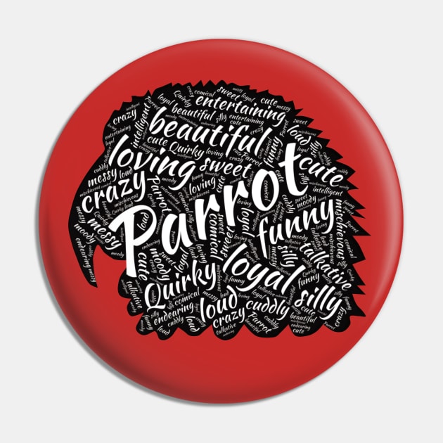 Parrot Head - Word Cloud Pin by Einstein Parrot