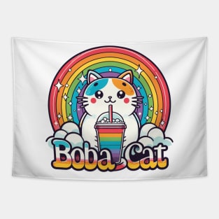 boba cat Rainbow Tapestry