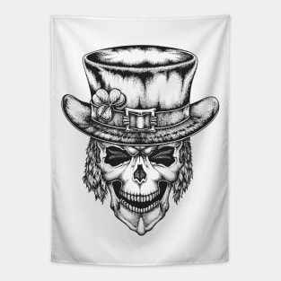 Irish Leprechaun Skull with lucky shamrock for St Patricks Day Tapestry