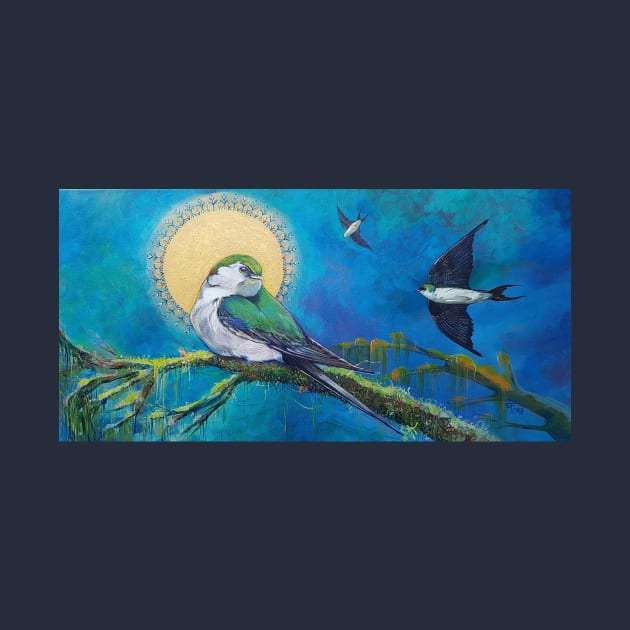 tree swallows and the golden sun by StephaniePerryArt