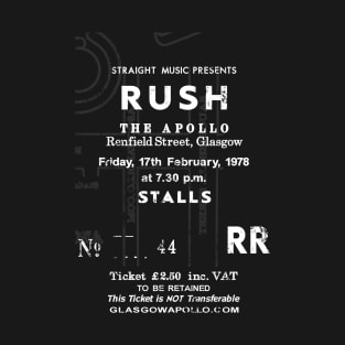 Rush 17th of February 1978 Glasgow Apollo UK Tour Ticket Repro T-Shirt