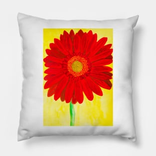 Red gerbera on yellow backgroound Pillow