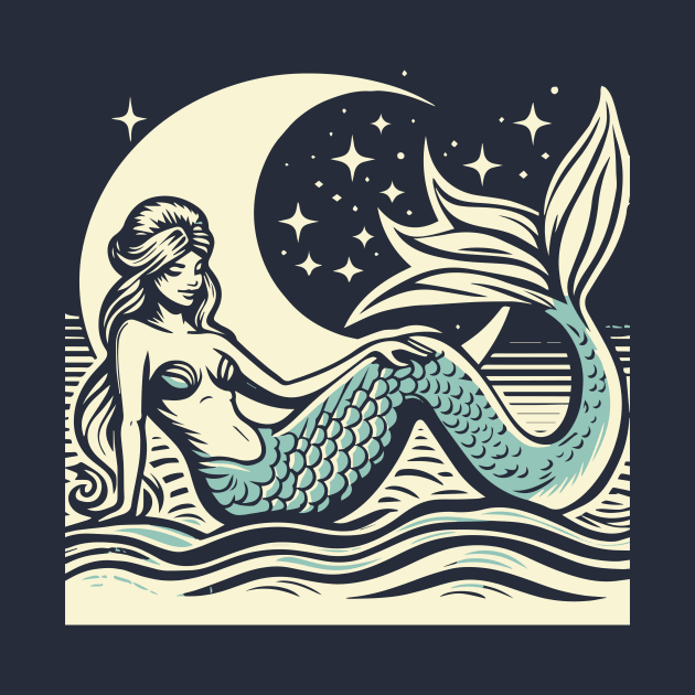 Linocut Mermaid by n23tees