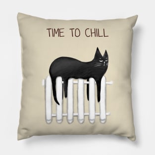 Cartoon funny black cat and the inscription "Time to chill". Pillow