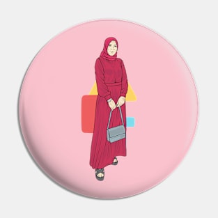 Hijab Girl Red Dress Pin