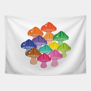 Mushroom mix in colourful Rainbow colors Tapestry