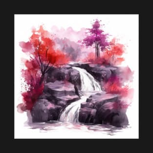 Red and Purple Waterfall Watercolor T-Shirt