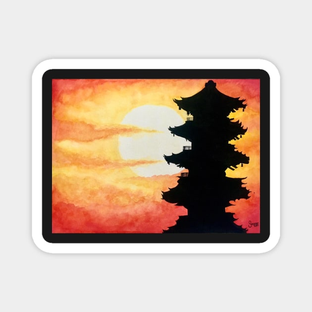 Kyoto Temple Sunset Silhouette Magnet by SStormes