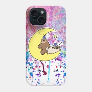 Sleepy Moon Pug and Sloth Rainbow Paint Phone Case