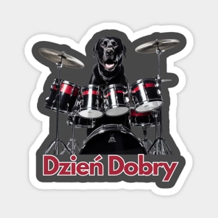 A Polish Black Dog Playing on Drums Magnet