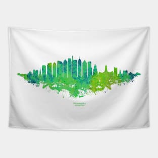 Philadelphia City Skyline - Watercolor Green, blue Tapestry