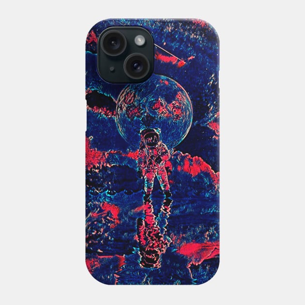 Cosmonaut by the lake against the background of the moon Phone Case by Revier