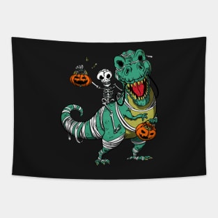 Skeleton And T-rex Halloween Tapestry