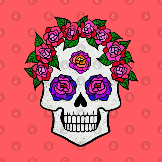 Halloween Skull with Rainbow Roses by julieerindesigns