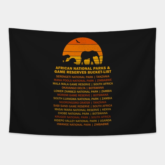 African Safari Bucket List Sunset Lion Elephant Serengeti Tapestry by BraaiNinja